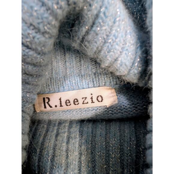R. leezio Angora Blend Turtleneck Sweater Blue Metallic Knit Gem Detail Size S - Picture 6 of 10